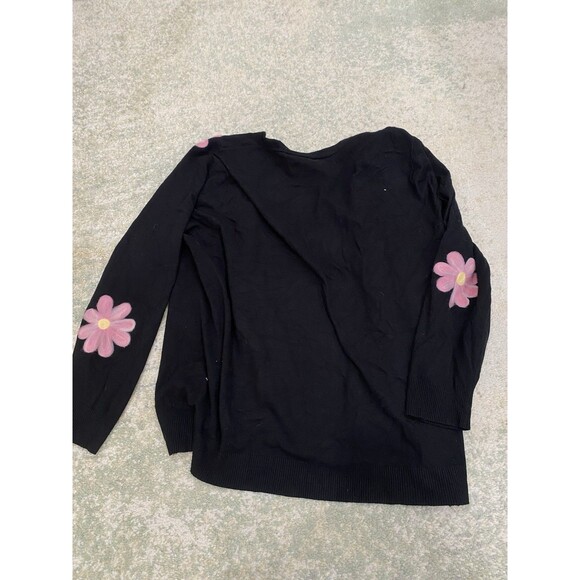 Aaeda Size 2XL BLACK Boho chic Cardigan with Embroidered Flowers Open Front - Picture 4 of 9